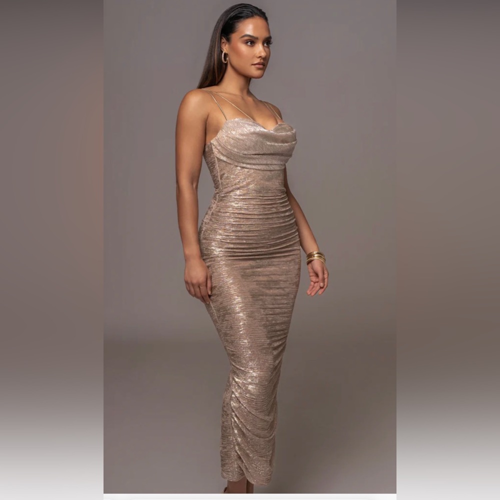 JLUX Label Metallic Gold MIDI Dress Spaghetti strap corset top.